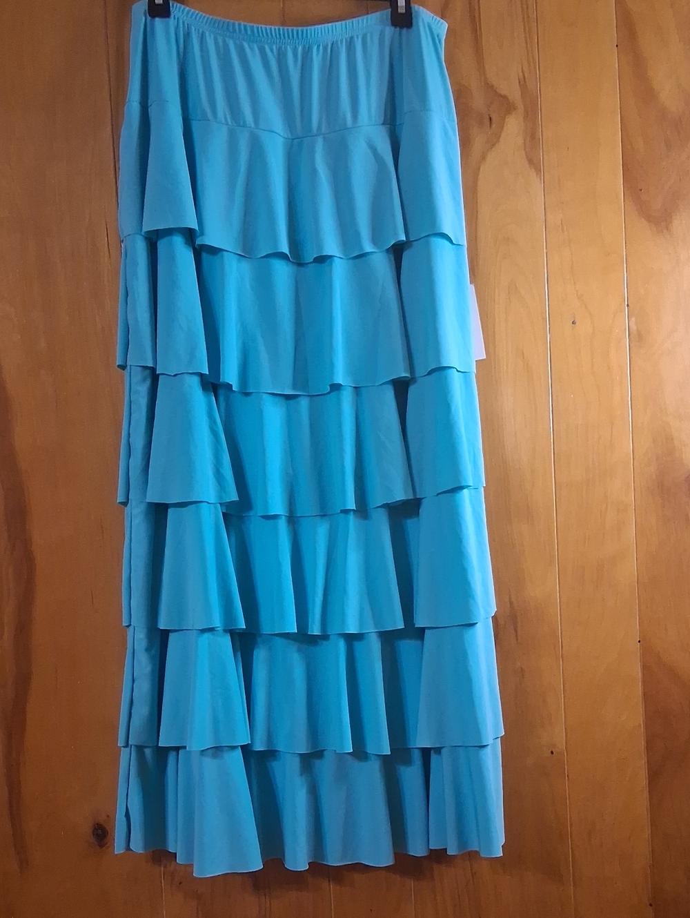 Klassy Girl Boutique Turquoise Tiered Ruffle Maxi Skirt 7 Layer Flowy SZ XL  NWT